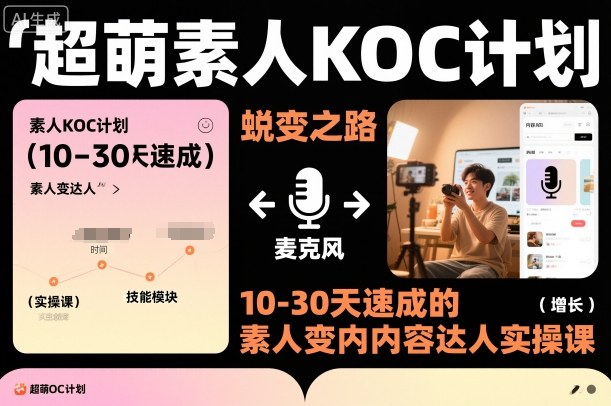 超萌素人KOC计划,10-30天速成的素人变内容达人实操课,适合想做短剧小说推文电商推广的素人入局-知乎者也