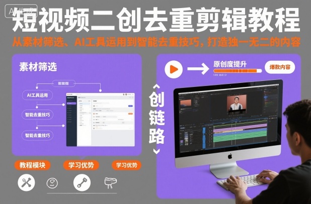短视频二创去重剪辑教程,从素材筛选、AI工具运用到智能去重技巧,打造独一无二的内容-知乎者也