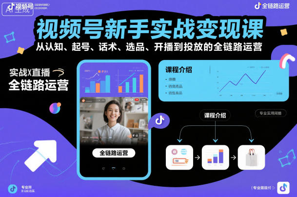 视频号新手实战变现课，从认知、起号、话术、选品、开播到投放的全链路运营-知乎者也