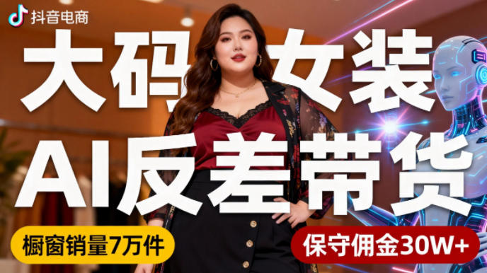 抖音小众赛道,大码女装AI反差带货,不用直播,每天6条作品,橱窗卖7万件,保守佣金30W+-知乎者也