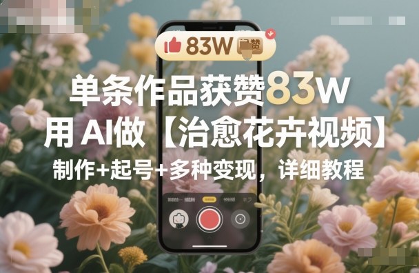 单条作品获赞83W，用AI做【治愈花卉视频】，制作+起号+多种变现，详细教程-知乎者也
