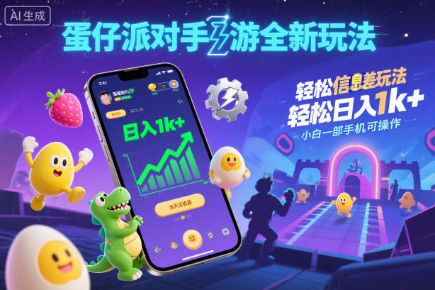 蛋仔派对手游全新玩法,轻松日入1k+,风口信息差玩法,当天见收益,小白一部手机可操作-知乎者也