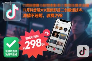 11月抖音某大V最新影视二创搬运技术，洗稿不违规，收费298-知乎者也