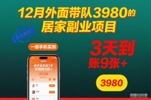 12月外面带队3980的居家副业项目,一部手机实测3天到账9张+,首发教程【揭秘】-知乎者也