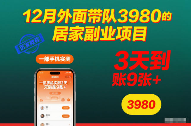 12月外面带队3980的居家副业项目,一部手机实测3天到账9张+,首发教程【揭秘】-知乎者也