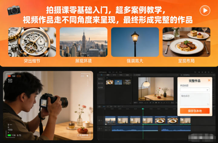 拍摄课零基础入门,超多案例教学,视频作品走不同角度来呈现,最终形成完整的作品-知乎者也