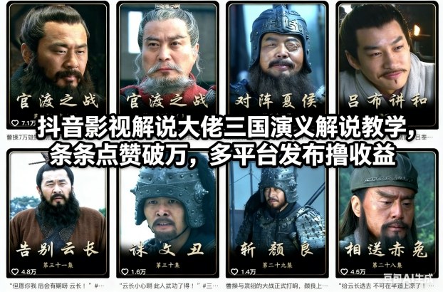 抖音影视解说大佬三国演义解说教学,条条点赞破万,多平台发布撸收益-知乎者也