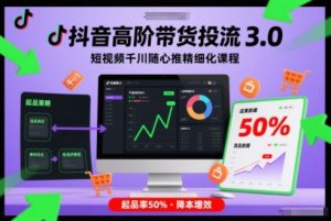 抖音高阶带货投流3.0，短视频千川随心推精细化课程，起品率50%-知乎者也