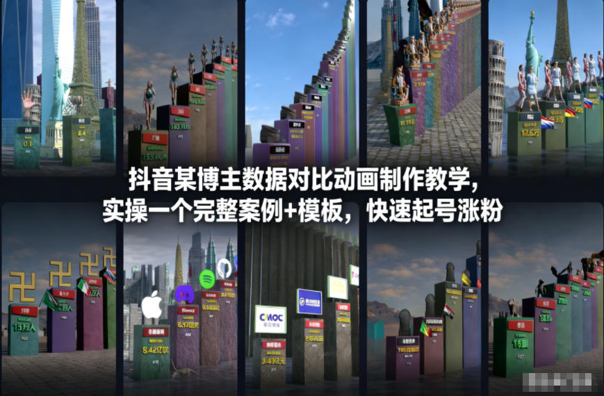 抖音某博主数据对比动画制作教学,实操完整案例+模板,快速起号涨粉-知乎者也