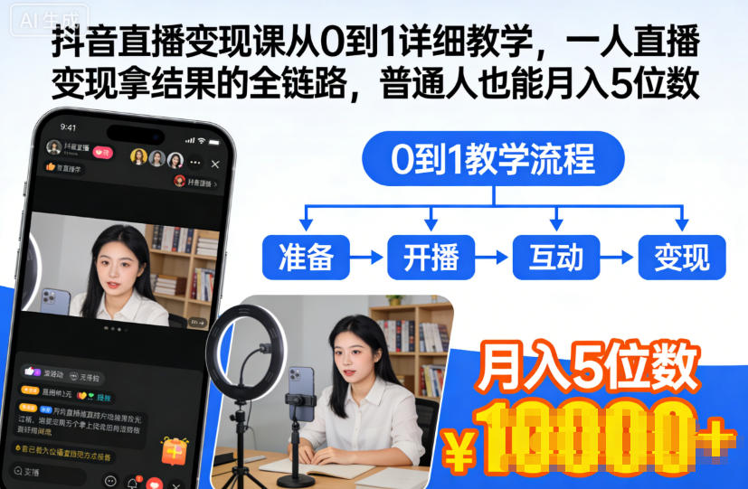 抖音直播变现课从0到1详细教学,一人直播变现拿结果的全链路,普通人也能月入5位数-知乎者也