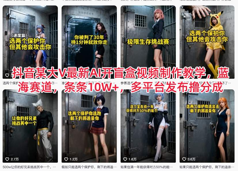 抖音某大V最新AI开盲盒视频制作教学，蓝海赛道，条条10W+，多平台发布撸分成-知乎者也