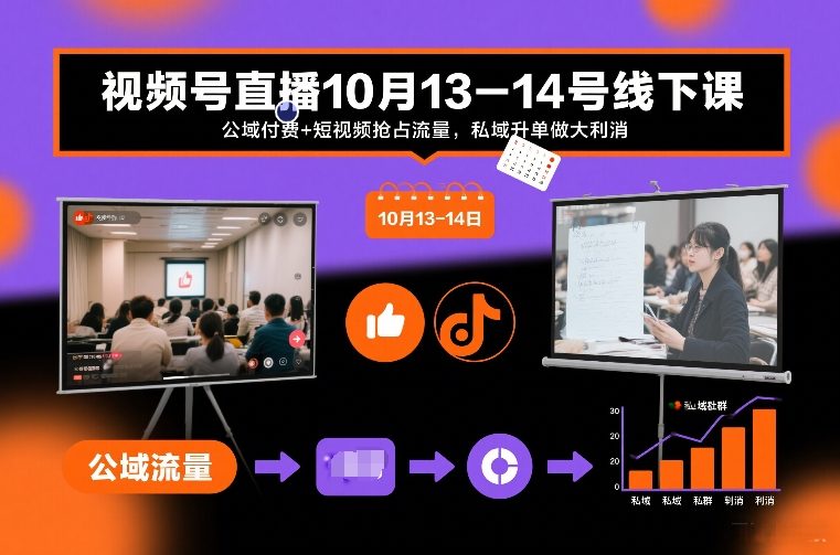视频号直播10月13-14号线下课,公域付费+短视频抢占流量,私域升单做大利消-知乎者也