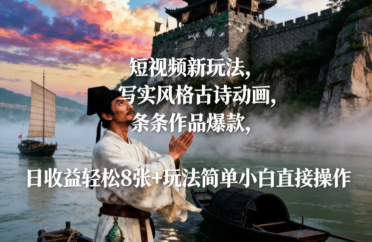 短视频新玩法,写实风格古诗动画,条条作品爆款,日收益轻松8张+玩法简单小白直接操作-知乎者也