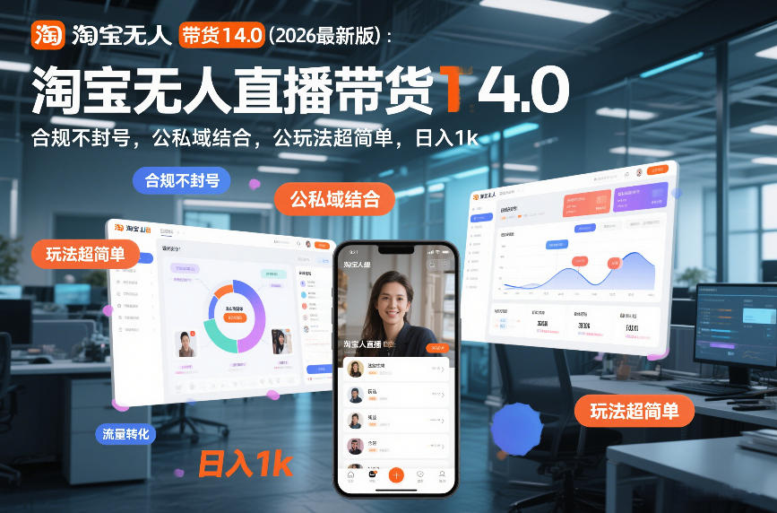 淘宝无人直播带货14.0(2026最新版):合规不封号,公私域结合,玩法超简单,日入1k+【揭秘】-知乎者也