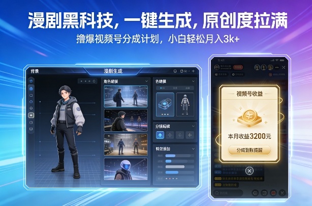 漫剧黑科技,一键生成,原创度拉满,撸爆视频号分成计划,小白轻松月入3k+-知乎者也