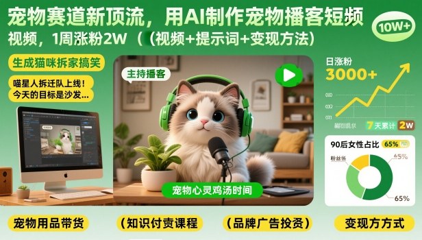 宠物赛道新顶流,用AI制作宠物播客短视频,1周涨粉2W(视频+提示词+变现方法)-知乎者也