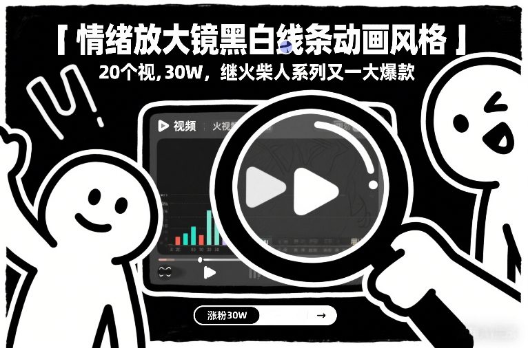情绪放大镜黑白线条动画风格,20个视频,涨粉30W,继火柴人系列又一大爆款-知乎者也