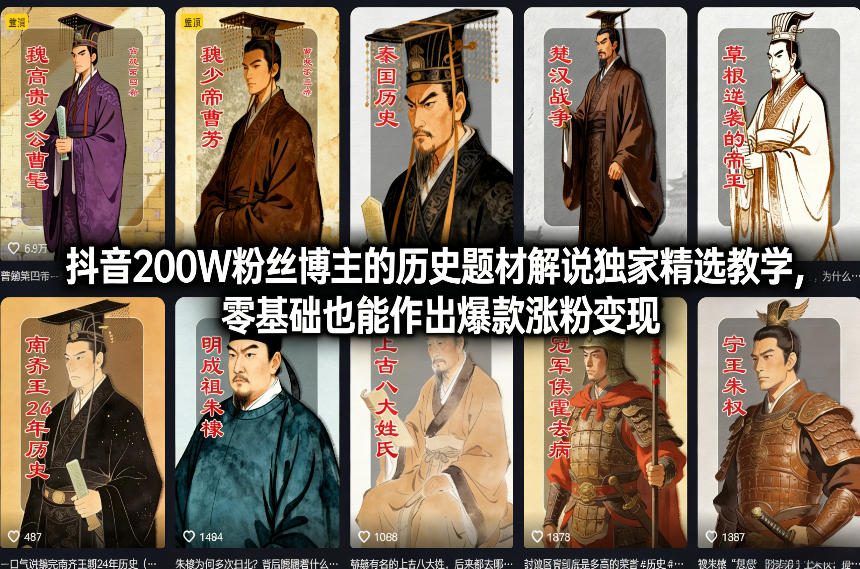 抖音200W粉丝博主的历史题材解说独家精选教学,零基础也能作出爆款涨粉变现-知乎者也