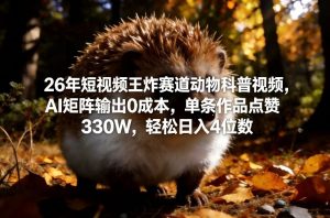 26年短视频王炸赛道动物科普视频，AI矩阵输出0成本，单条作品点赞330W，轻松日入4位数-知乎者也
