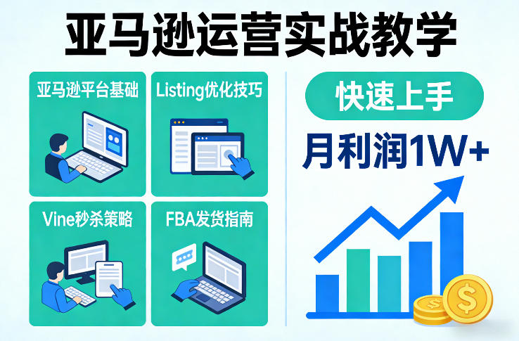 亚马逊运营实战教学,亚马逊平台+Listing优化+Vine秒杀+FBA发货等,快速上手,实现店铺月利润1W-知乎者也