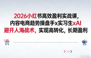 2026小红书高效盈利实战课,内容电商趋势操盘手x实习生xAI,避开人海战术,实现高转化,长期盈利-知乎者也