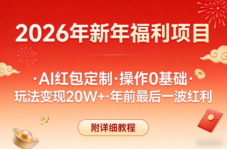 新年福利项目，AI红包定制，操作0基础，玩法变现20W+年前最后一波红利，附详细教程-知乎者也